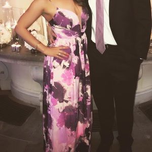 Purple & pink floral print slit gown sz 6